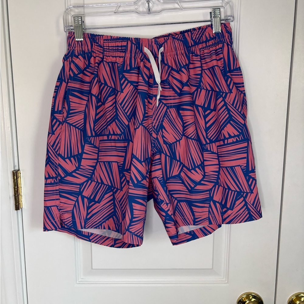 Bearbottom Swim Trunks Pink Blue Pattern Lined Shorts Men’s Medium 7”